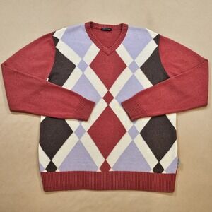 Sergio Tacchini Diamond Knit Sweater Men's XXL Crew Neck Wool Blend Golf Grandpa